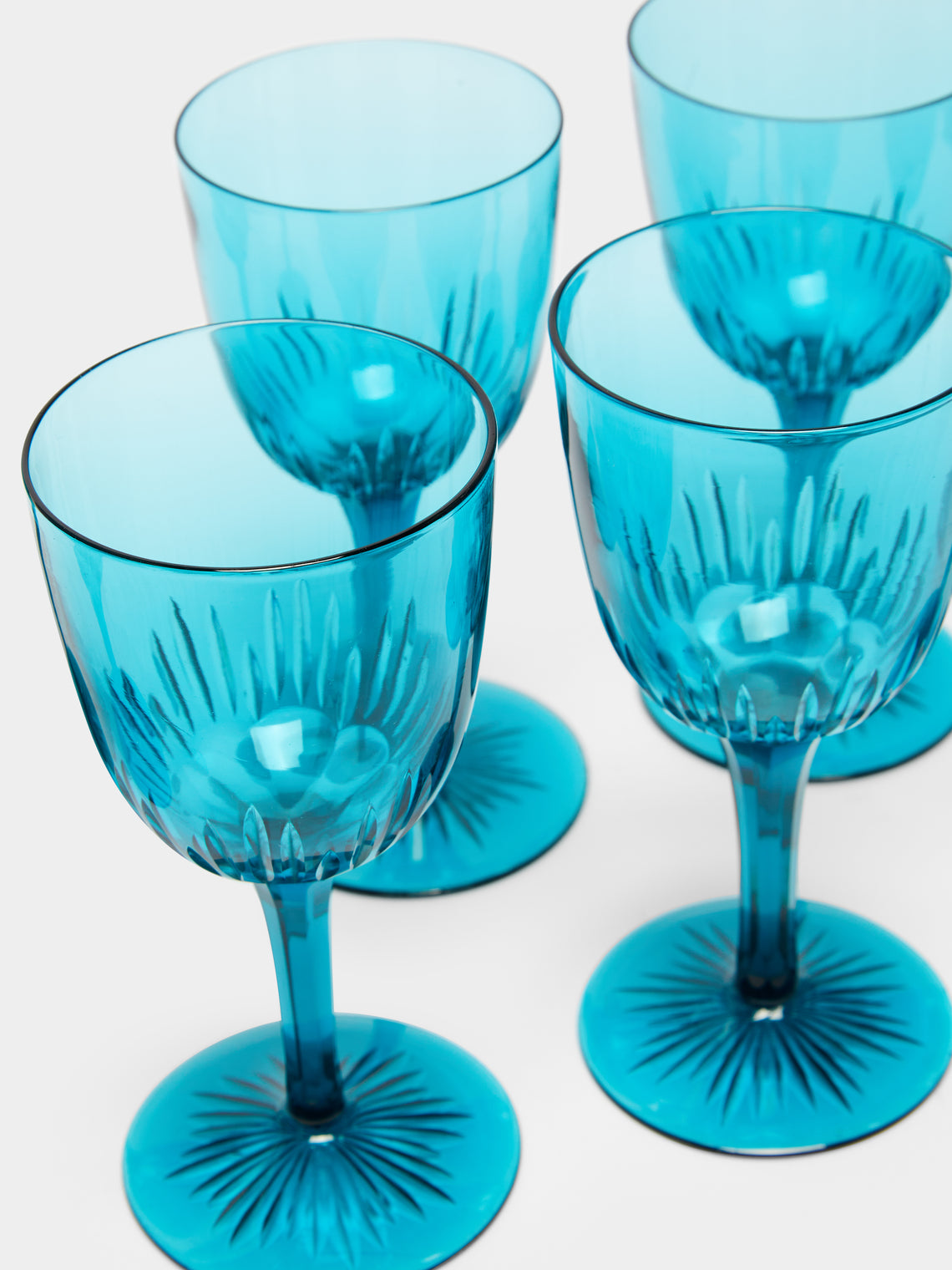 Blue 1880s Victorian Peacock Cut Crystal Wine Glasses (Set of 9) by Antique  and Vintage