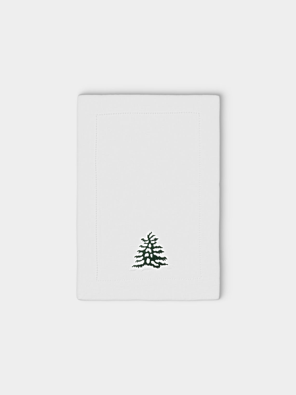 ERI Textiles - | Set of 4 | Winter Forest Hand-Embroidered Linen Napkins - White - ABASK
