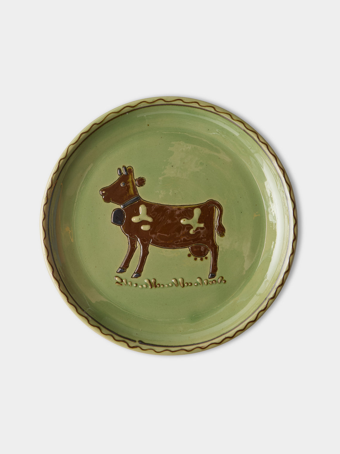 Poterie d’Évires - Cows Hand-Painted Ceramic Large Lidded Butter Dish - Green - ABASK