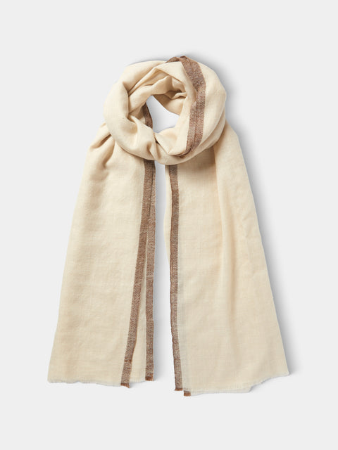 Me & K - Cashmere Border-Stripe Scarf - Ivory - ABASK - 