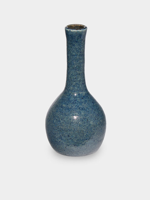 Antique and Vintage - Mid-Century Accolay Ceramic Vase (7in/18cm) - Blue - ABASK - 