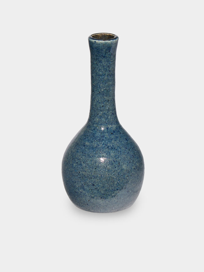 Antique and Vintage - Mid-Century Accolay Ceramic Vase (7in/18cm) - Blue - ABASK - 