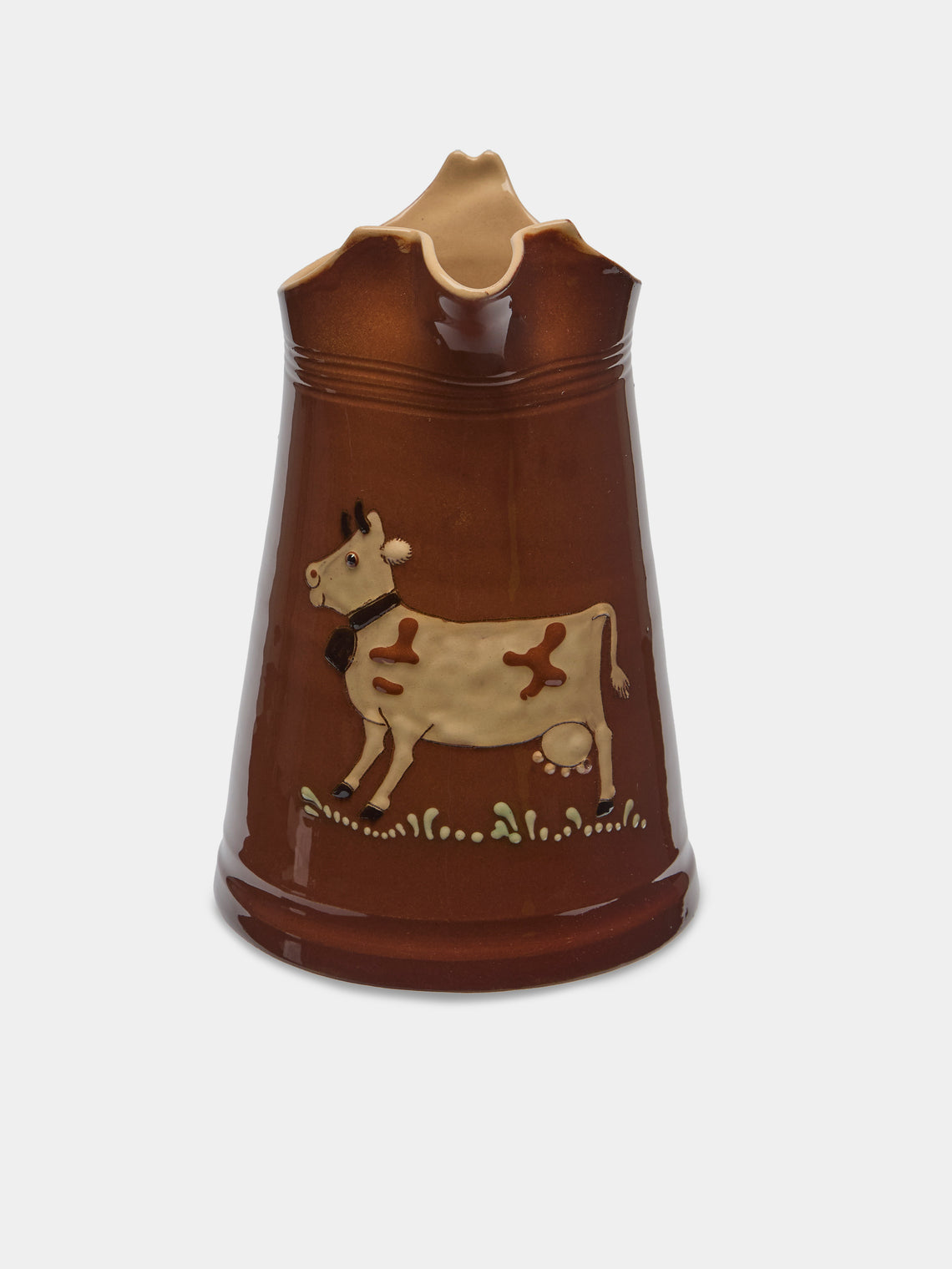 Poterie d’Évires - Cows Hand-Painted Ceramic Large Milk Jug - Light brown - ABASK