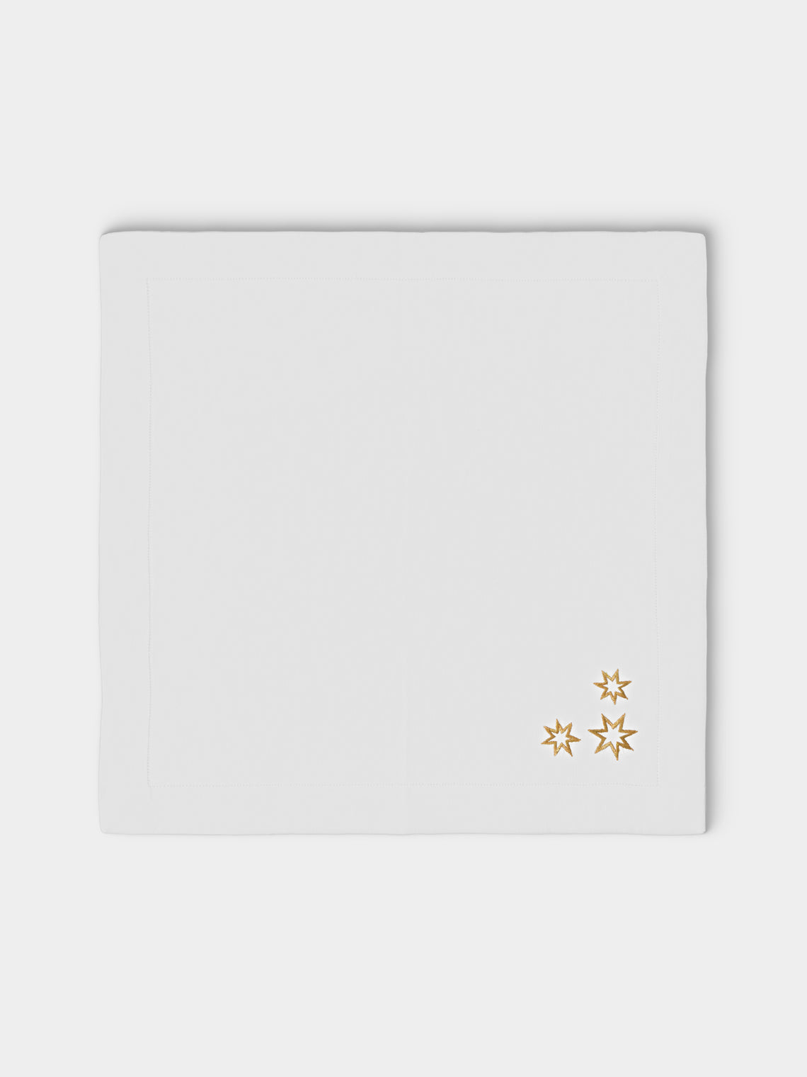 ERI Textiles - | Set of 4 | Gold Stars Hand-Embroidered Linen Napkins - White - ABASK