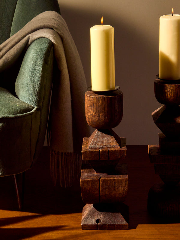 Jamie Gaunt Designs - Totem Hand-Carved Wood Candle Holder - Dark Brown - ABASK