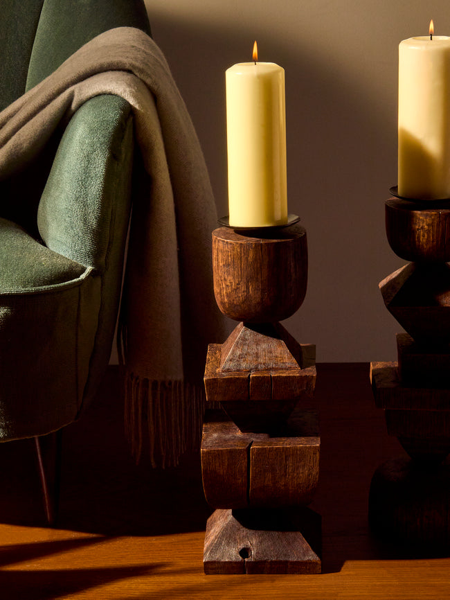 Jamie Gaunt Designs - Totem Hand-Carved Wood Candle Holder - Dark Brown - ABASK