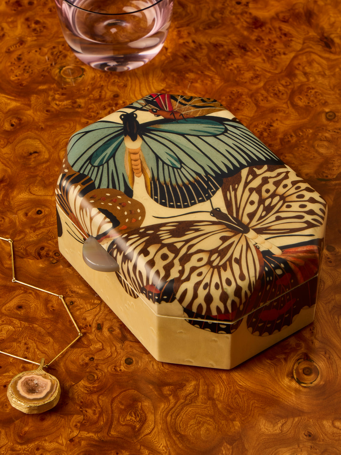 Silvia Furmanovich - Butterflies Marquetry Wood Jewelry Box - Multiple - ABASK