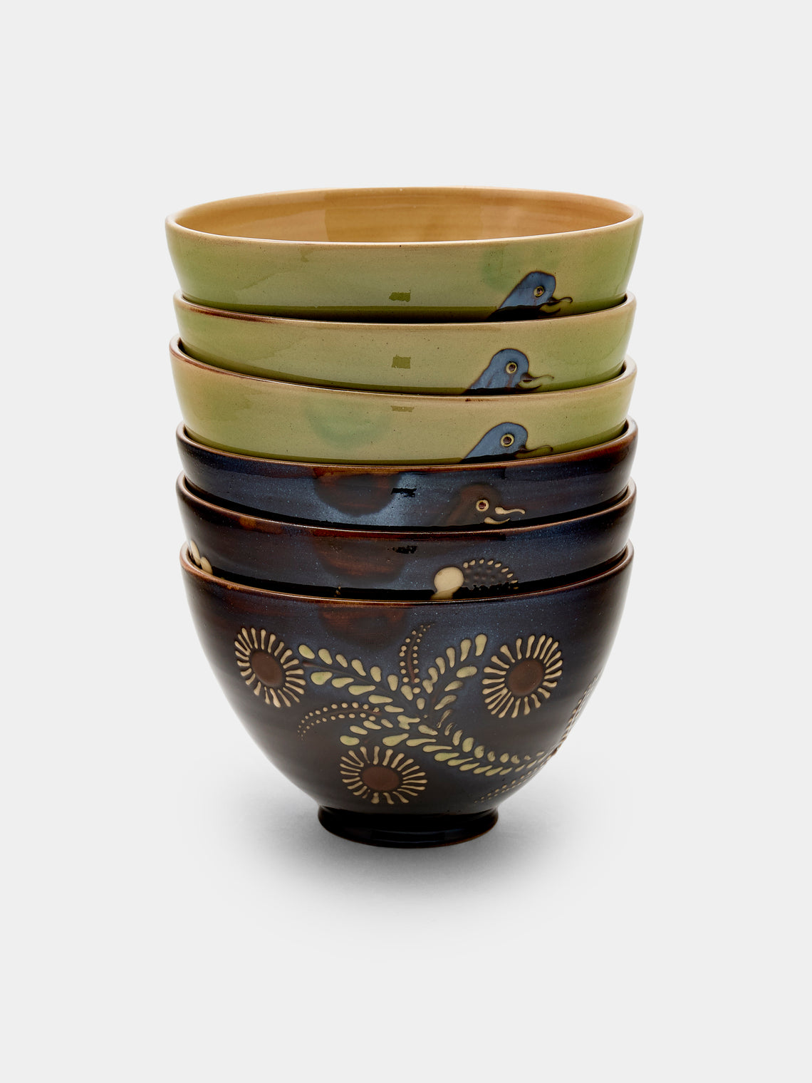 Poterie d’Évires - Flowers and Birds Hand-Painted Ceramic Bowls (Set of 6) - Multiple - ABASK - 