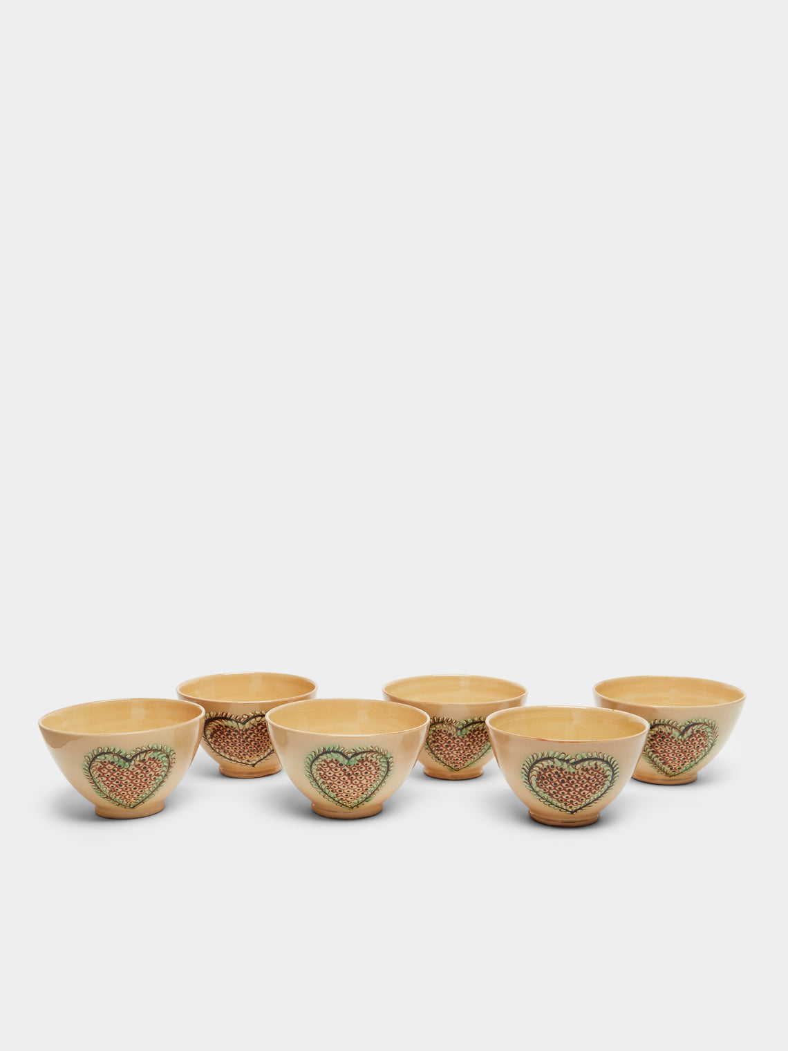 Poterie d’Évires - Hearts Hand-Painted Ceramic Cereal Bowls (Set of 6) -  - ABASK
