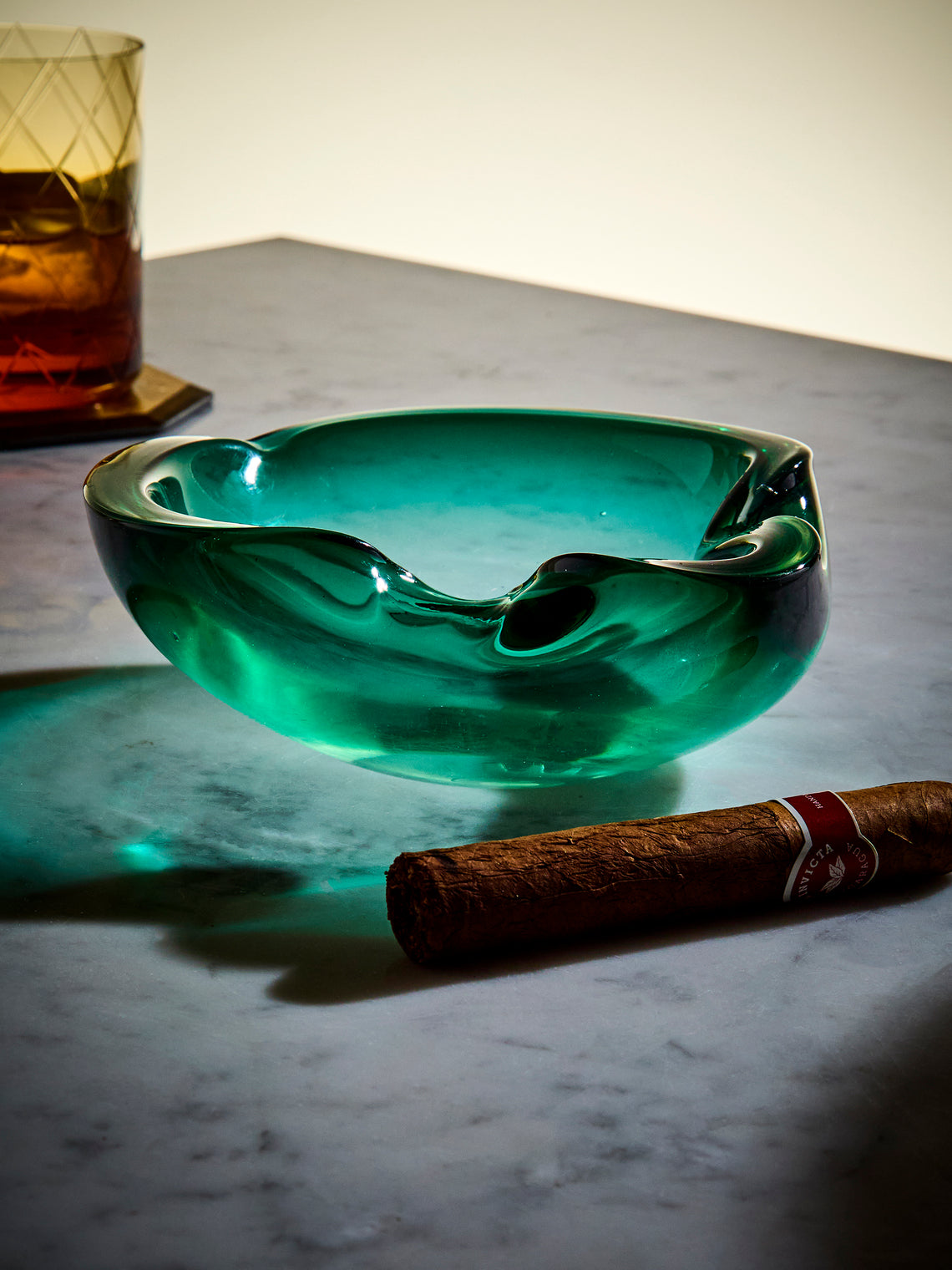 Antique and Vintage - Mid-Century Murano Glass Ashtray - Green - ABASK