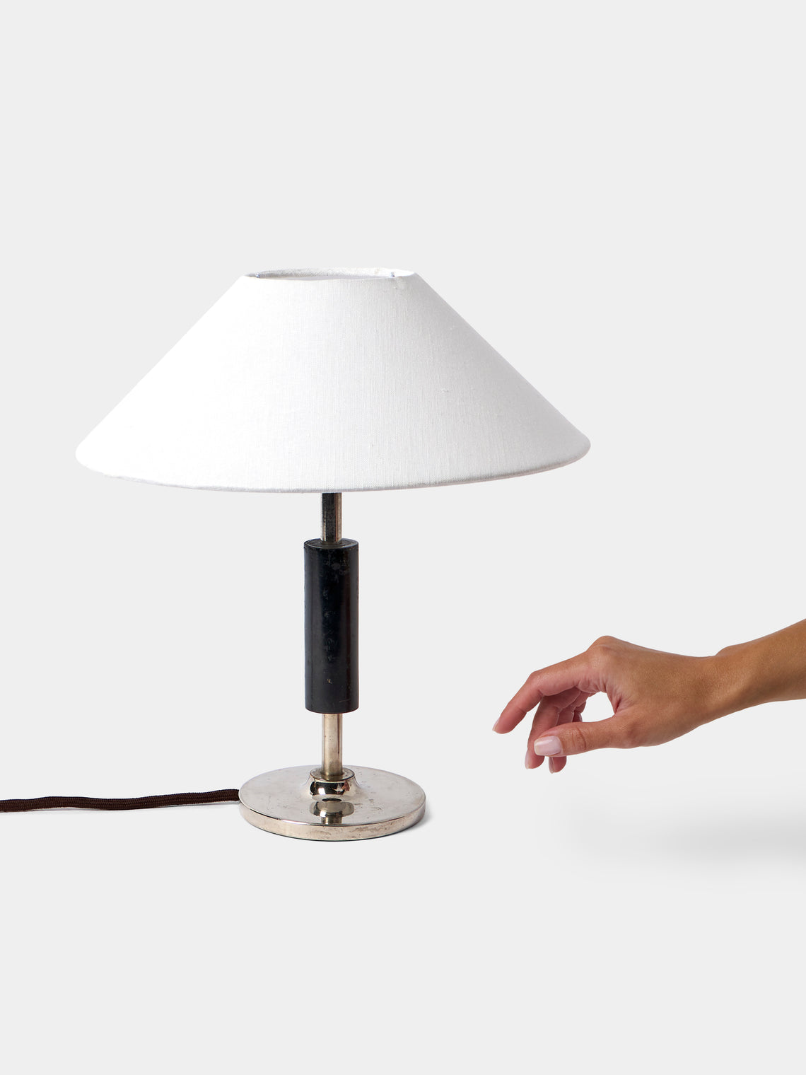 Antique and Vintage - 1930s Swedish Nickel and Ebony Table Lamp - Silver - ABASK