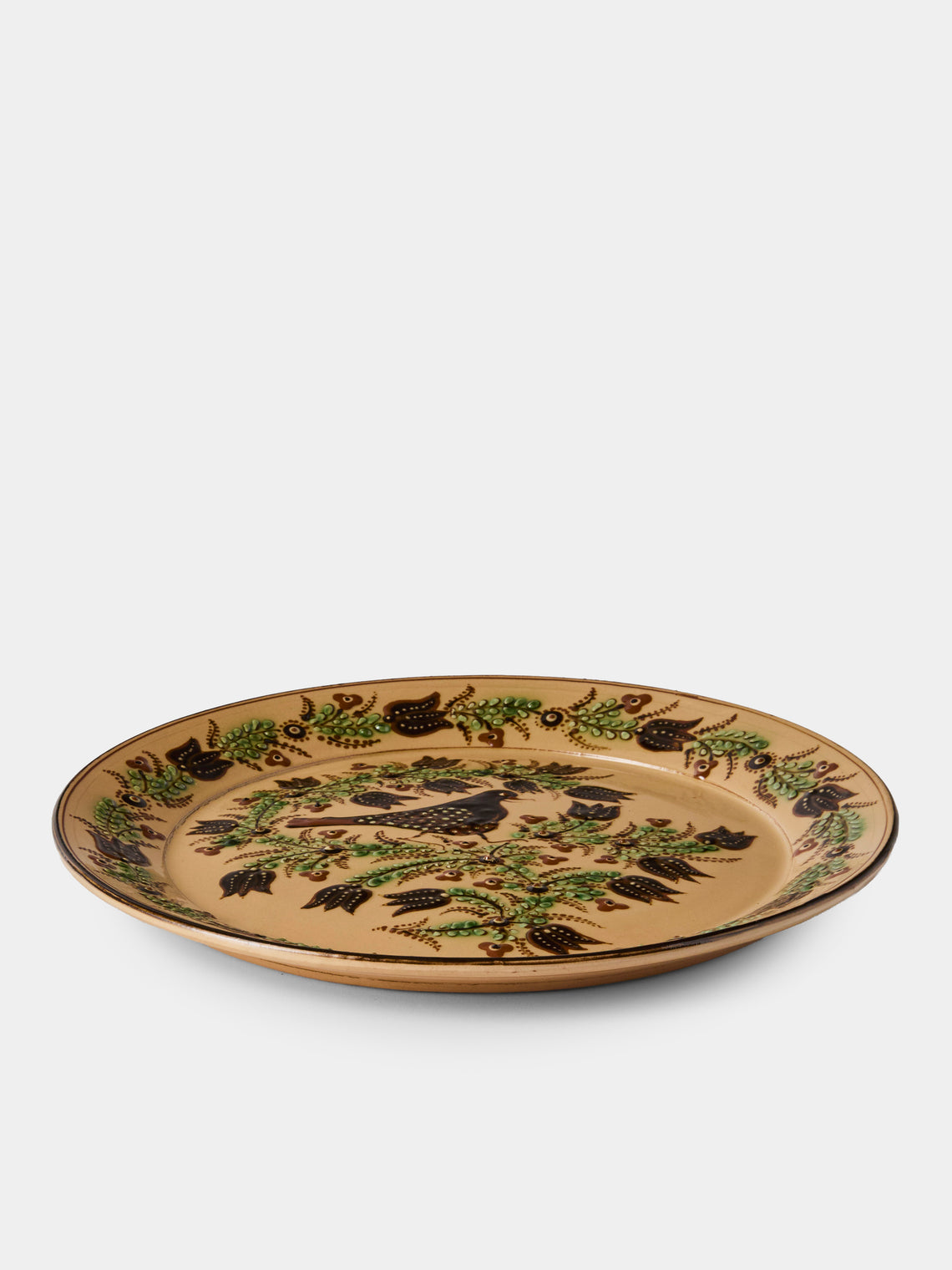 Poterie d’Évires - Birds Hand-Painted Ceramic Round Platter - Cream - ABASK