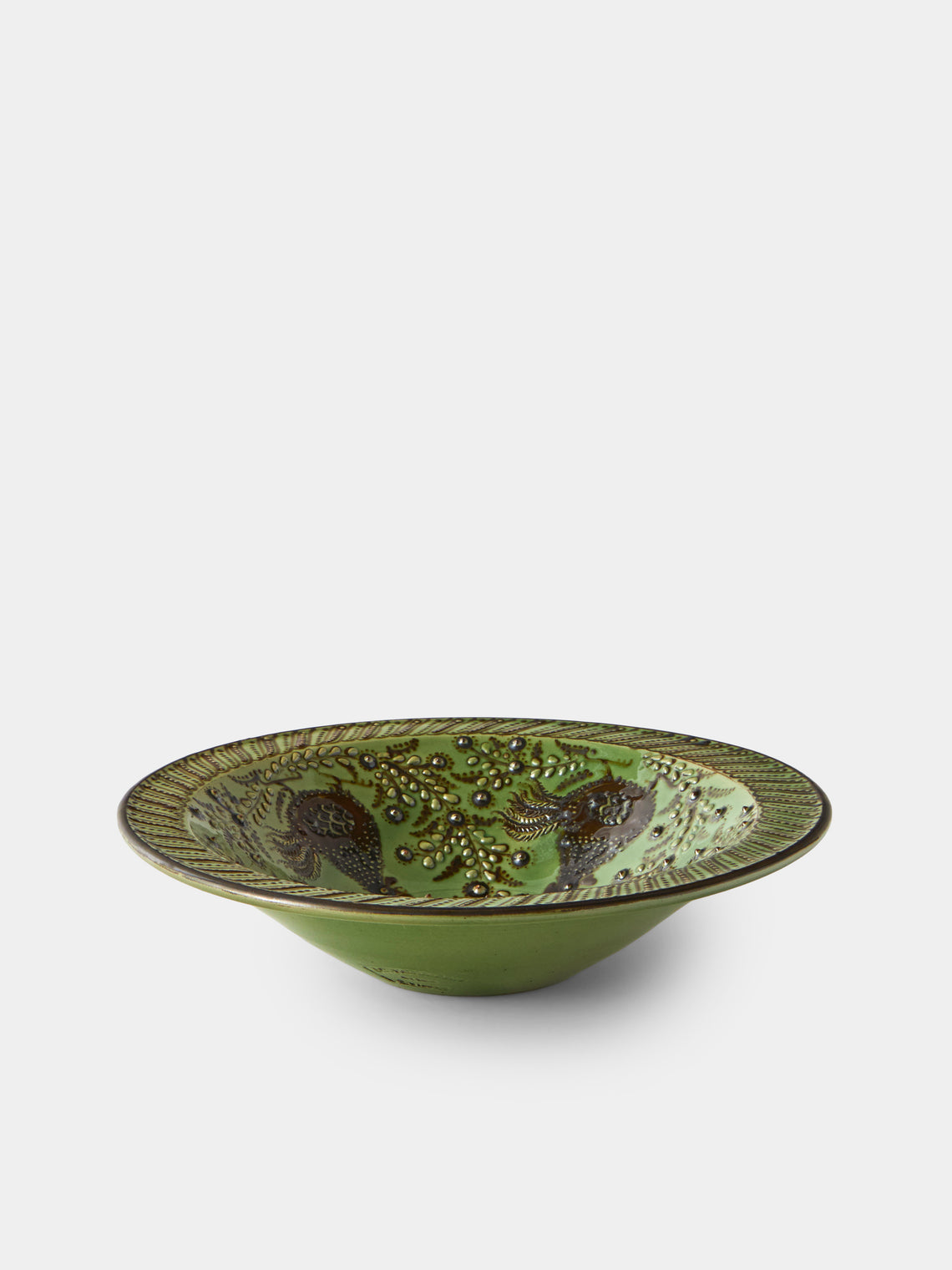 Poterie d’Évires - Chickens Hand-Painted Ceramic Small Serving Bowl - Green - ABASK - 