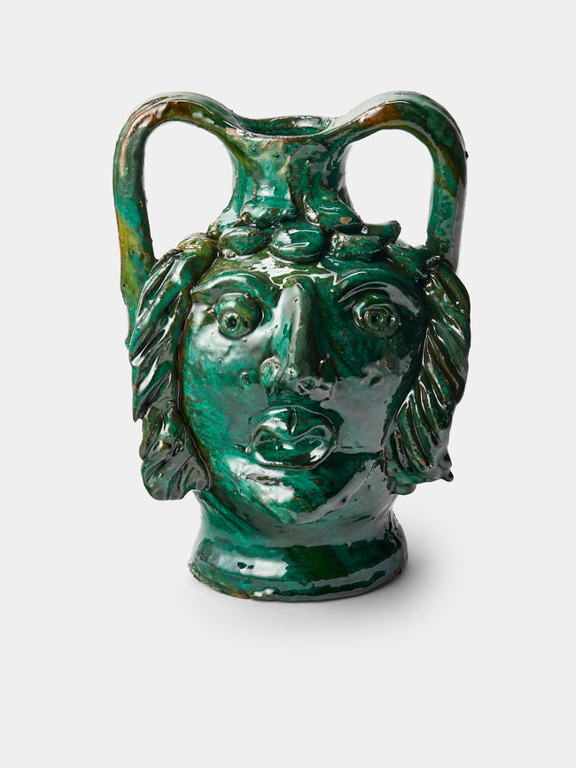 Antique and Vintage - 1990s Condurso Face Ceramic Vessel (10in/25cm) - Green - ABASK - 