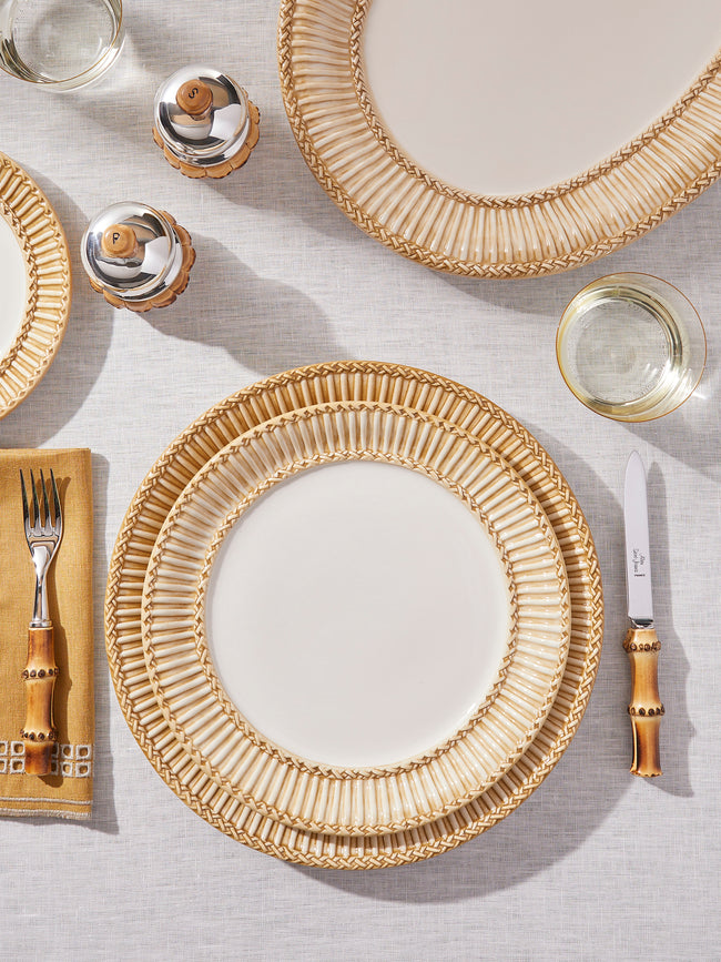 Tessalume Ceramiche - Wicker Hand-Painted Ceramic Charger Plates (Set of 4) - White - ABASK