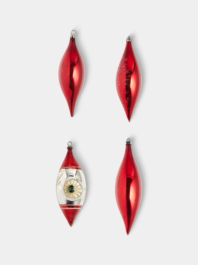 Antique and Vintage - Early-20th-Century Droplets Glass Baubles (Set of 4) - Red - ABASK - 