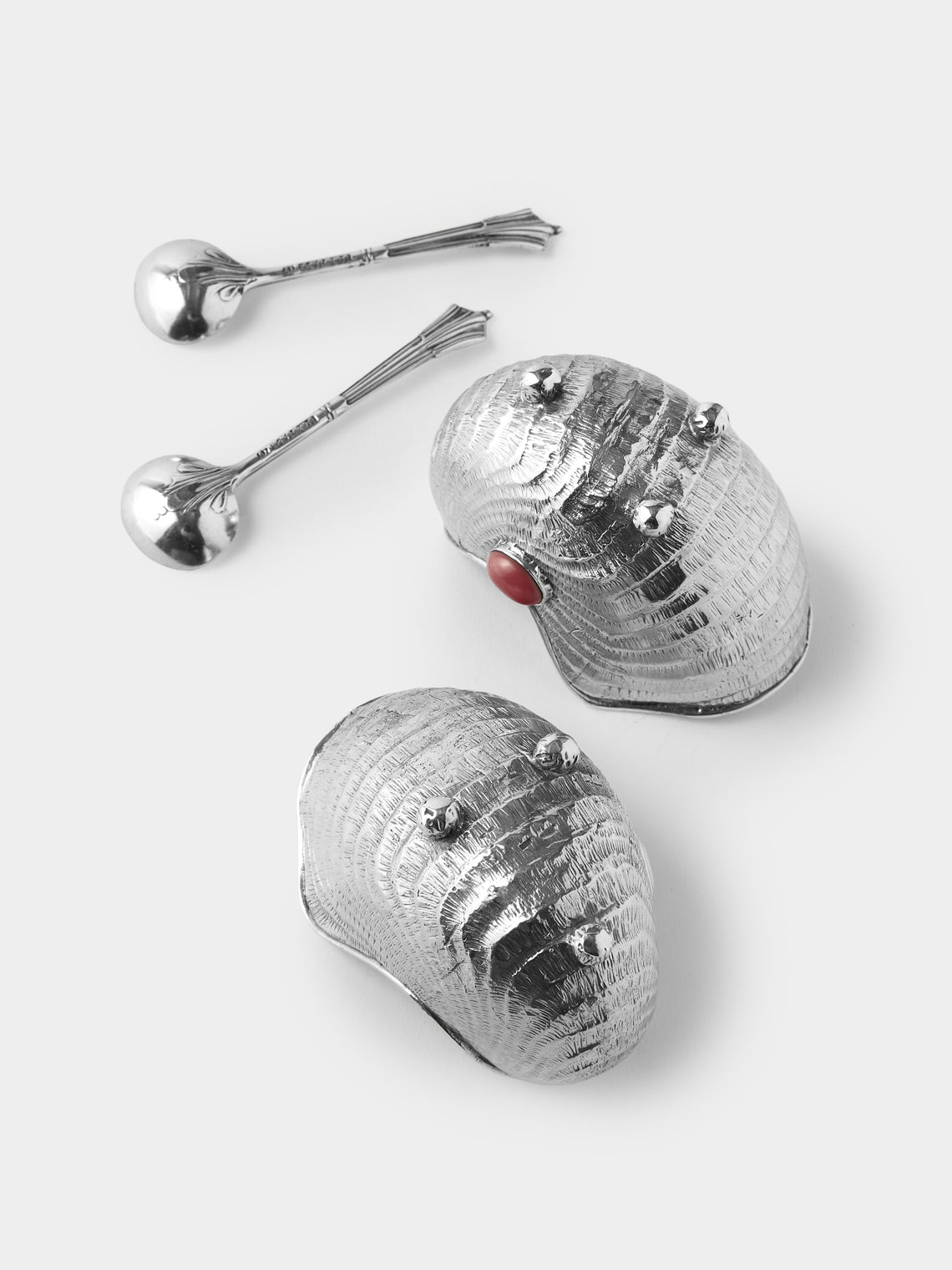 Antique and Vintage - 1970s Silver Shell Salt and Pepper Dishes (Set of 2) - Silver - ABASK