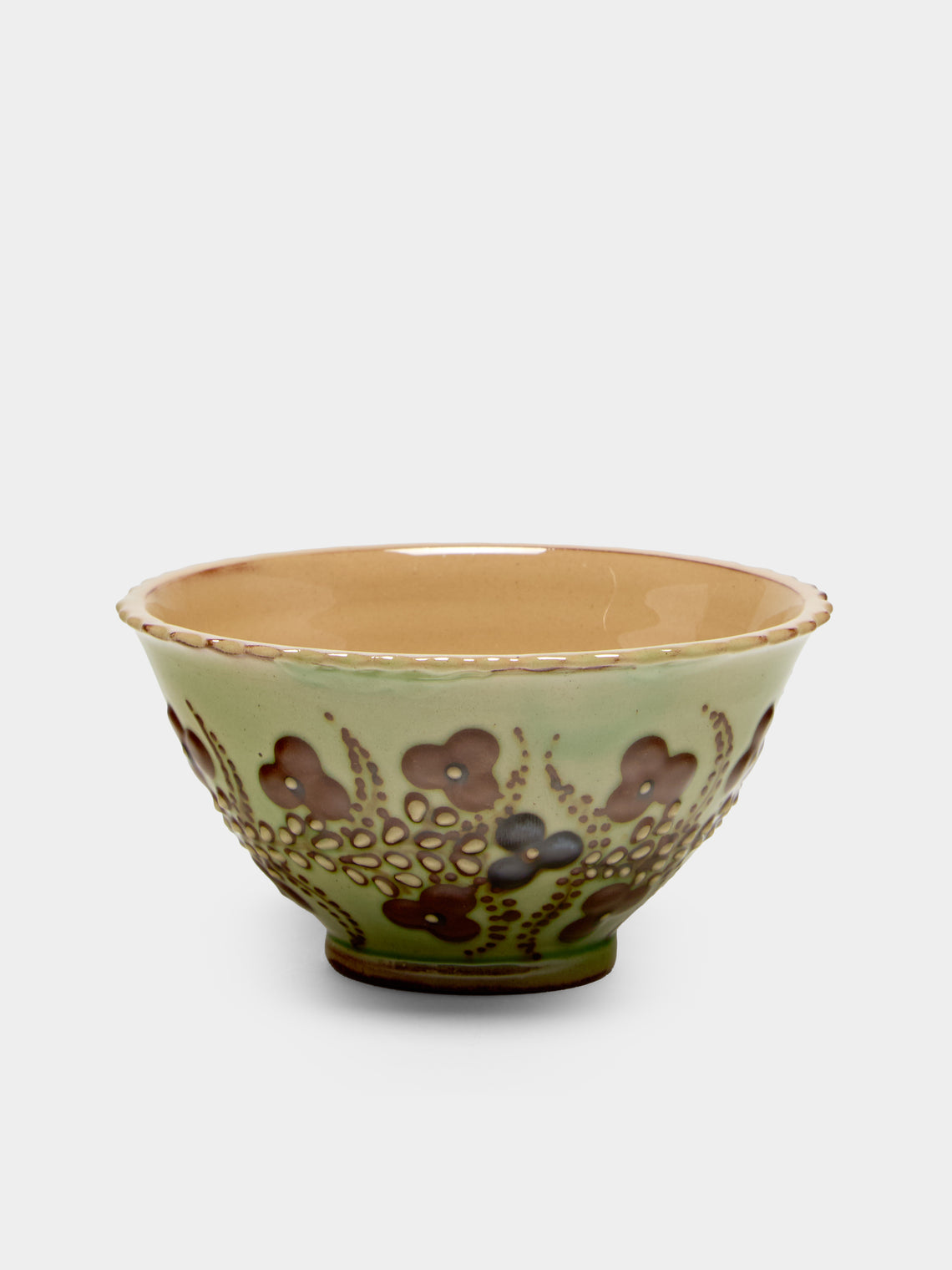 Poterie d’Évires - Flowers Hand-Painted Ceramic Petite Fluted Bowls (Set of 6) - Green - ABASK