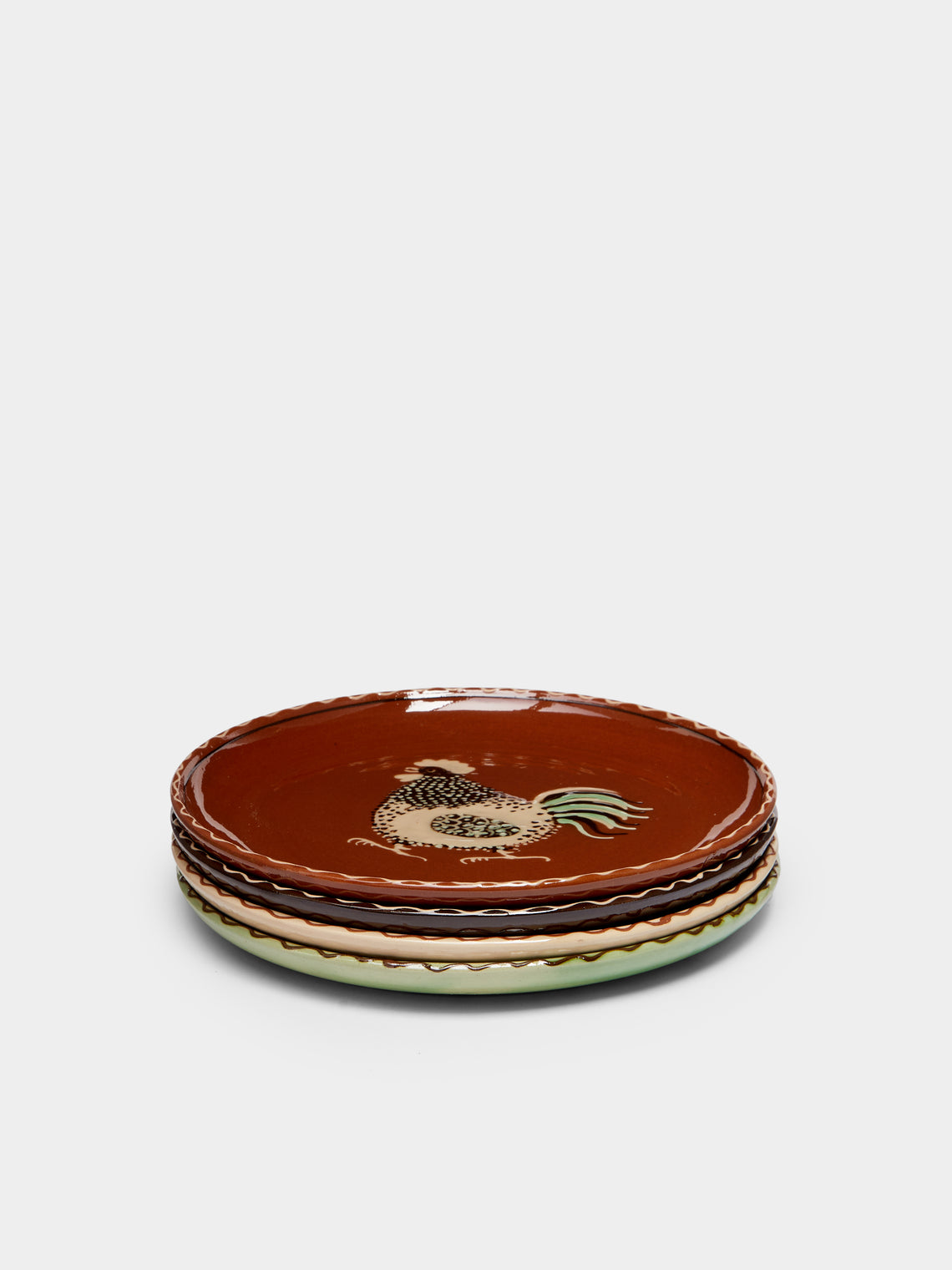 Poterie d’Évires - Chickens Hand-Painted Ceramic Mixed Small Plates (Set of 4) -  - ABASK