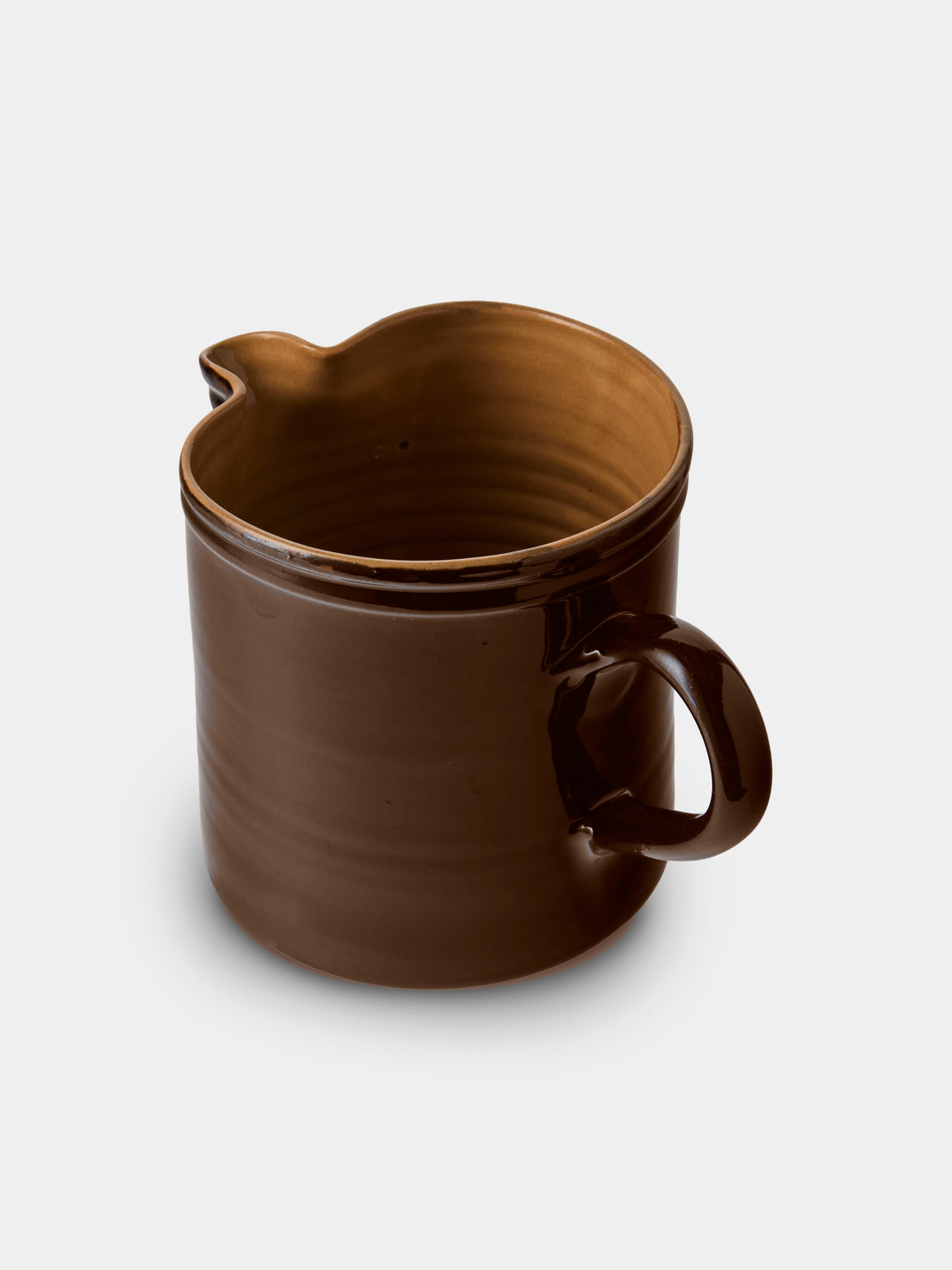 Poterie d’Évires - Flowers Hand-Painted Ceramic Straight-Edge Medium Jug - Dark Brown - ABASK