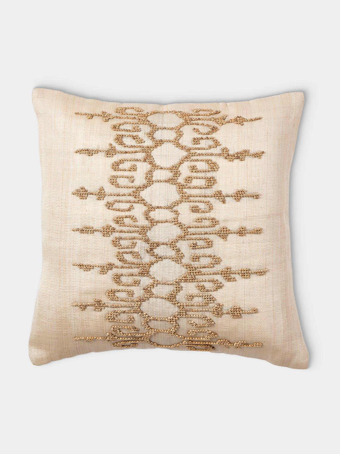 Kubo Curated - Ikat Beaded T'nalak Cloth Cushion (17.5in/45cm) - Beige - ABASK - 