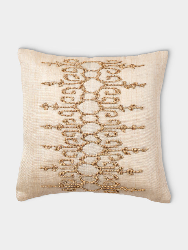 Kubo Curated - Ikat Beaded T'nalak Cloth Cushion (17.5in/45cm) - Beige - ABASK - 
