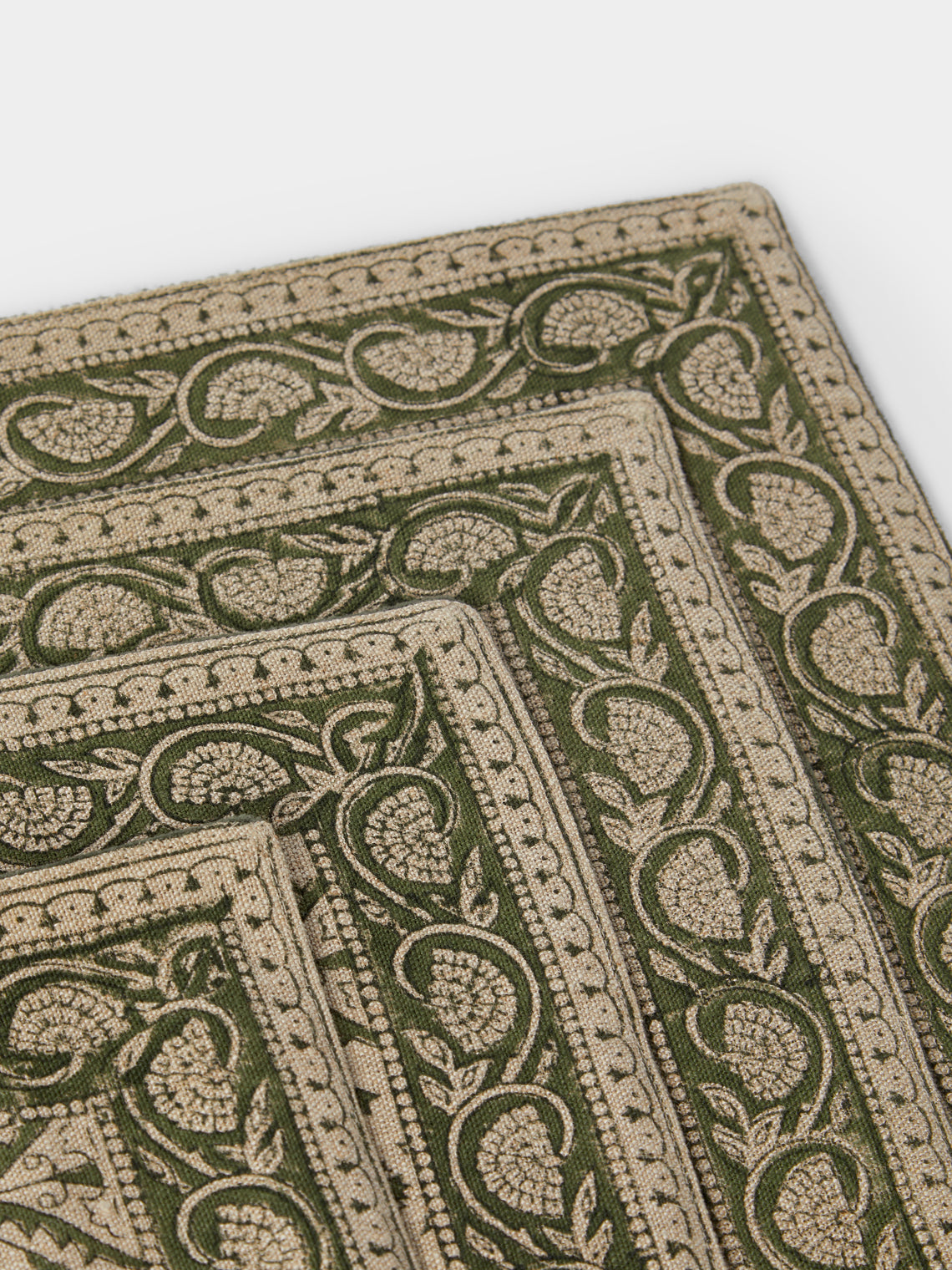 Chamois - | Set of 4 | Jaipur Block-Printed Linen Placemats - Green - ABASK