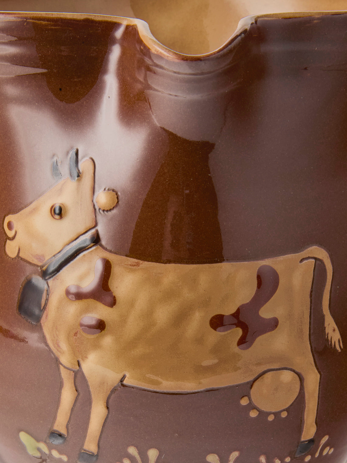 Poterie d’Évires - Cows Hand-Painted Ceramic Medium Jug - Light Brown - ABASK