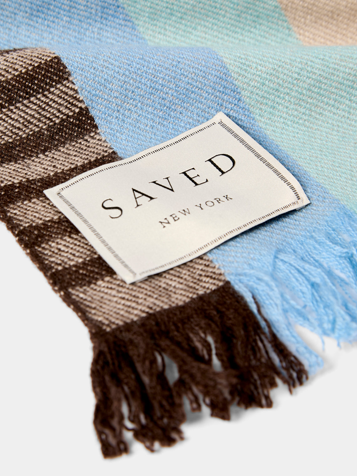 Saved NY - Blue Stripe Cashmere Throw (79in/2m) - Blue - ABASK