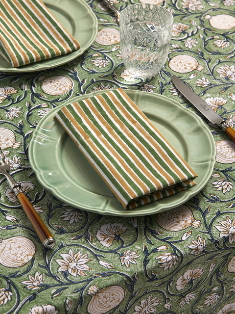 Chamois - Block-Printed Cotton Napkins (Set of 4) - Green - ABASK