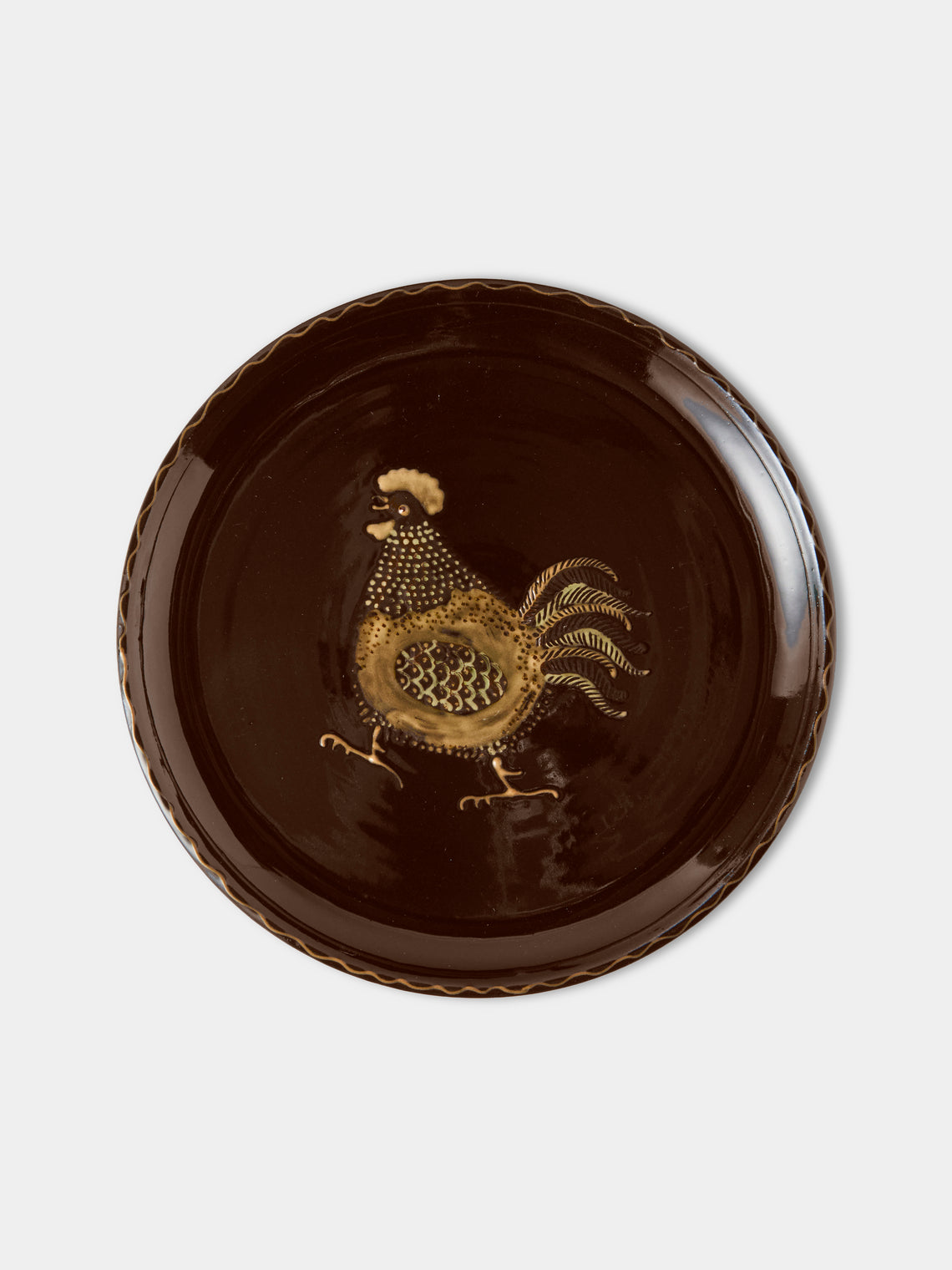 Poterie d’Évires - Animals Hand-Painted Ceramic Dinner Plates – 9.5in/24cm (Set of 4) - Dark Brown - ABASK