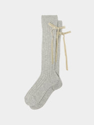 Maria La Rosa - Women's College Velvet Bow Cashmere Knee-High Socks | One Size - Taupe - ABASK - 