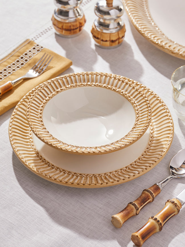 Tessalume Ceramiche - Wicker Hand-Painted Ceramic Small Bowls (Set of 4) - White - ABASK