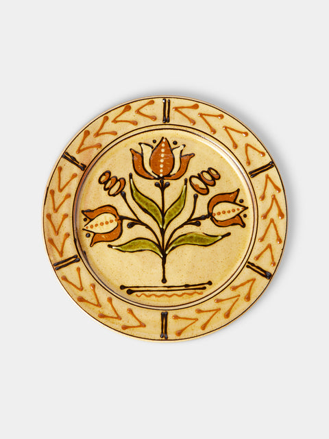 Fitch & McAndrew - Tulips and Buds Slipware Dinner Plate (10.2in/26cm) - Yellow - ABASK - 