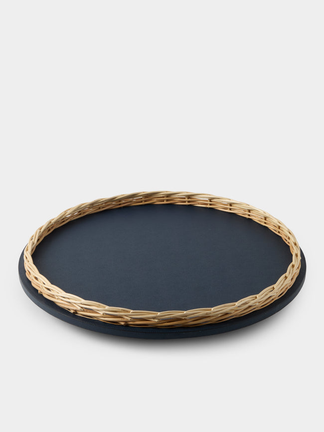 Pigment France - Orsay Leather and Rattan Lazy Susan (18.5in/47cm) - Blue - ABASK - 
