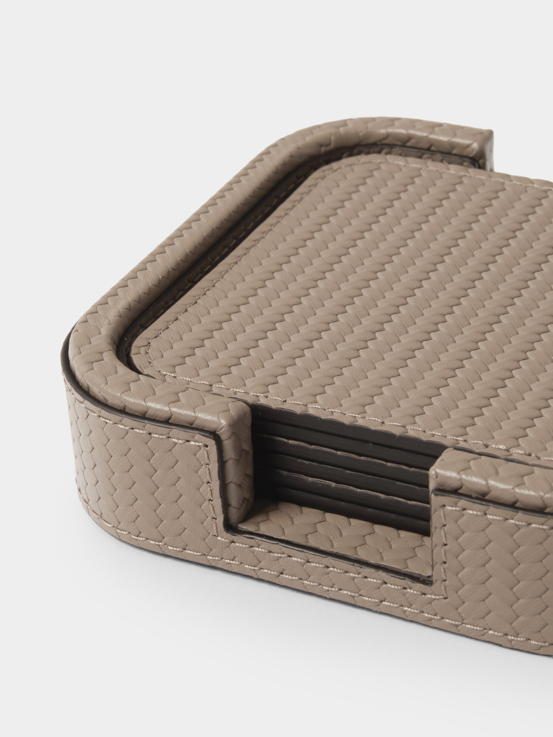 Pinetti - Woven Leather Square Coasters (Set of 6) - Taupe - ABASK