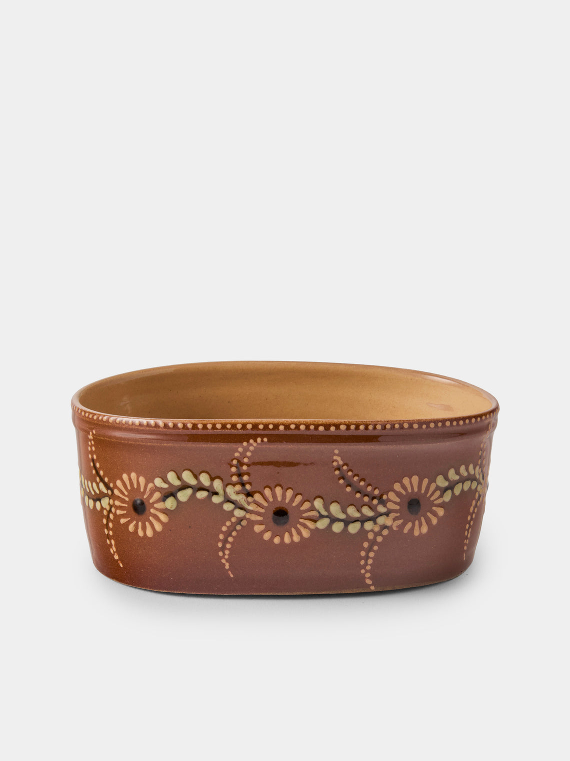 Poterie d’Évires - Flowers Hand-Painted Ceramic Mini Oval Dish - Light Brown - ABASK - 