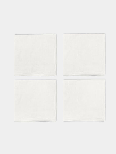 La Gallina Matta - D.Q Embroidered Linen Napkins (Set of 4) - White - ABASK - 