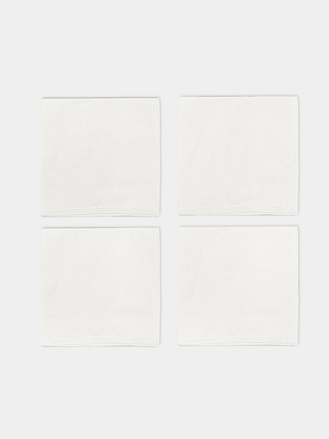 La Gallina Matta - D.Q Embroidered Linen Napkins (Set of 4) - White - ABASK - 
