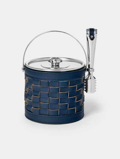 Riviere - Barcelona Water-Resistant Leather Ice Bucket with Tongs - Navy - ABASK - 