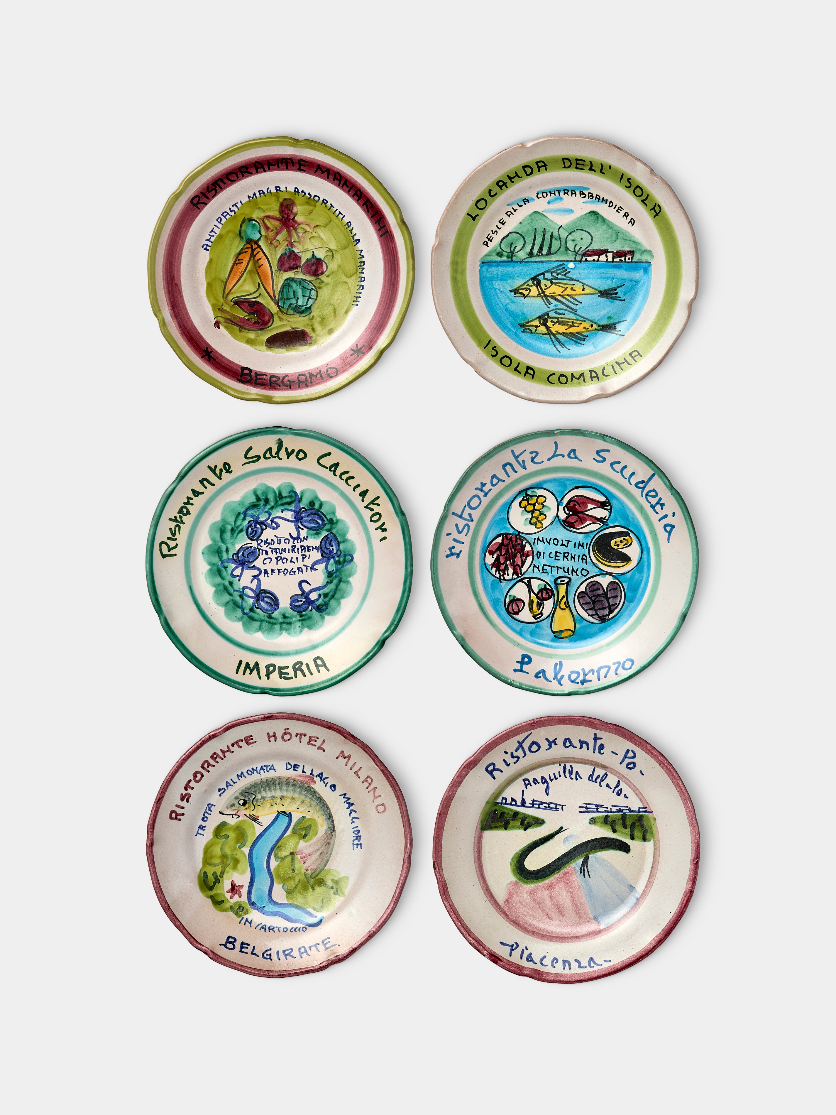 Mid-Century Buon Ricordo Hand-Painted Ceramic Dinner Plates (Set of 6)