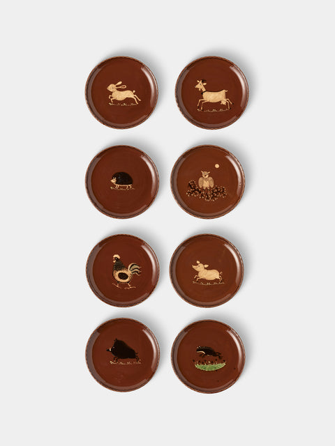 Poterie d’Évires - Animals Hand-Painted Ceramic Plates – 9.5in/24cm (Set of 8) - Light brown - ABASK - 