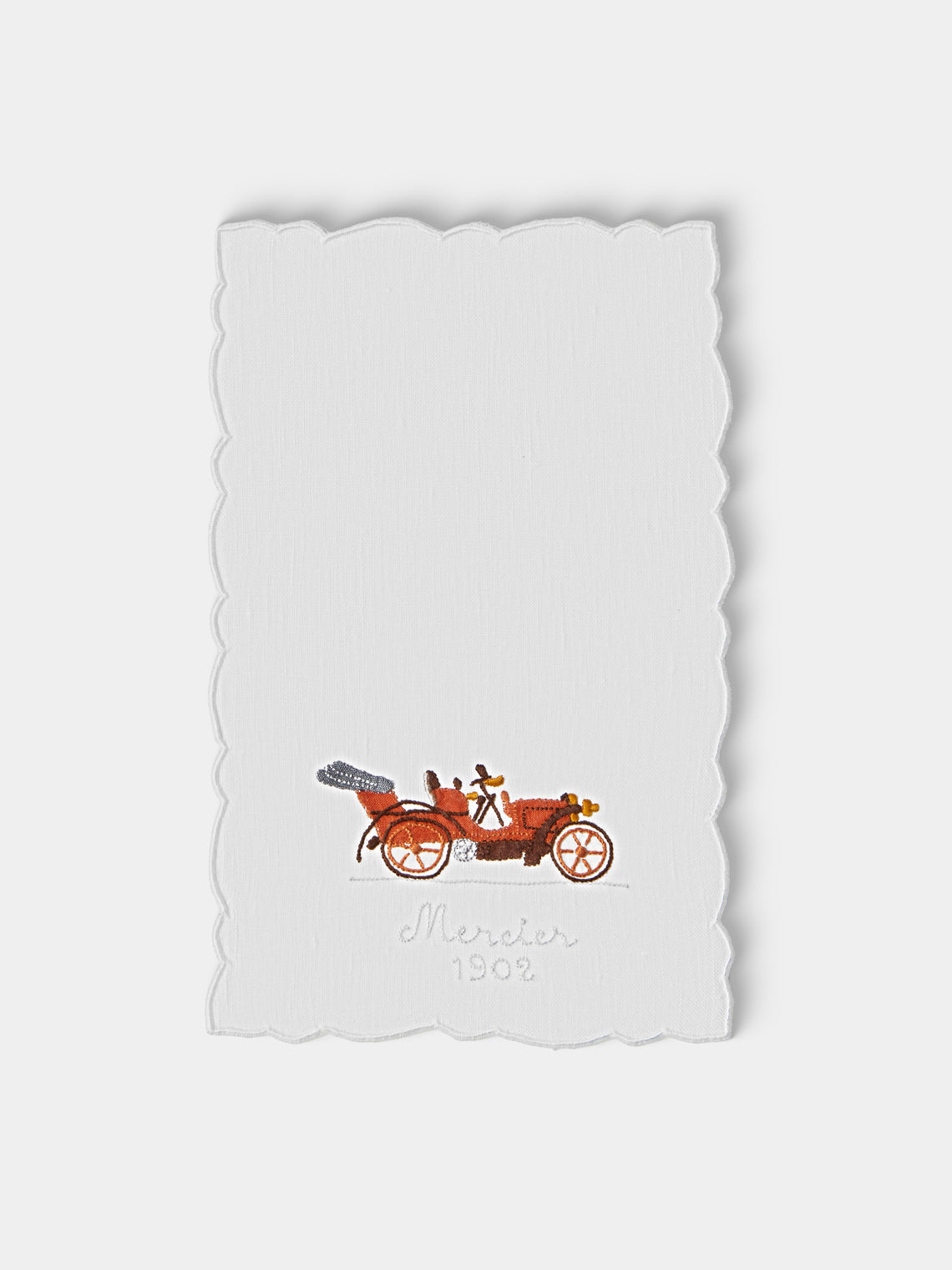 Taf Firenze - | Set of 6 | Retro Car Hand-Embroidered Linen Cocktail Napkins - White - ABASK