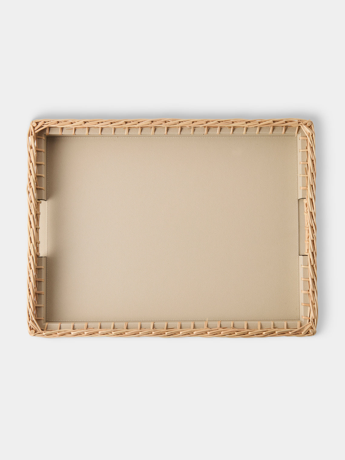Pigment France - Giverny Leather and Rattan Tray (19in/49cm) - Cream - ABASK - 