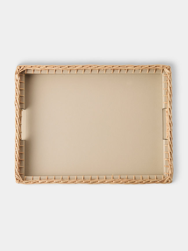 Pigment France - Giverny Leather and Rattan Tray (19in/49cm) - Cream - ABASK - 