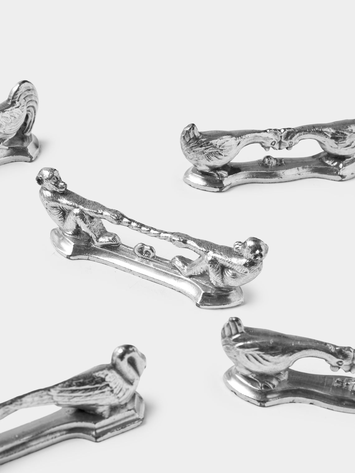 Antique and Vintage - Mid-Century Silver-Plated Animals Knife Rests (Set of 8) - Silver - ABASK