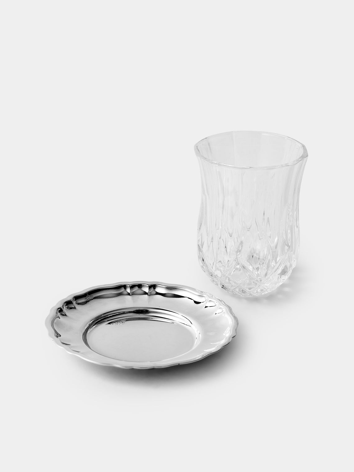 Greggio - Silver-Plated Crystal Glasses with Saucers - Silver - ABASK