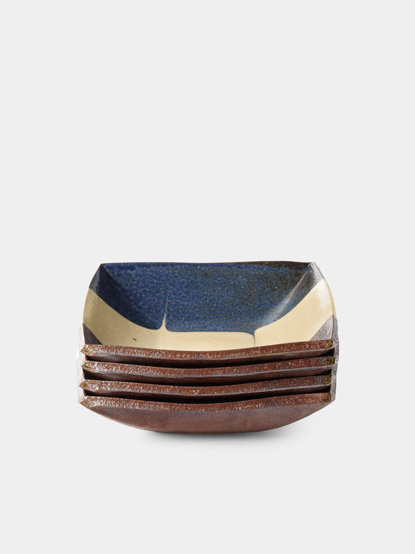 Makidani-gama - No. 1 Nerikomi Ceramic Square Bowls (Set of 4) - Multiple - ABASK