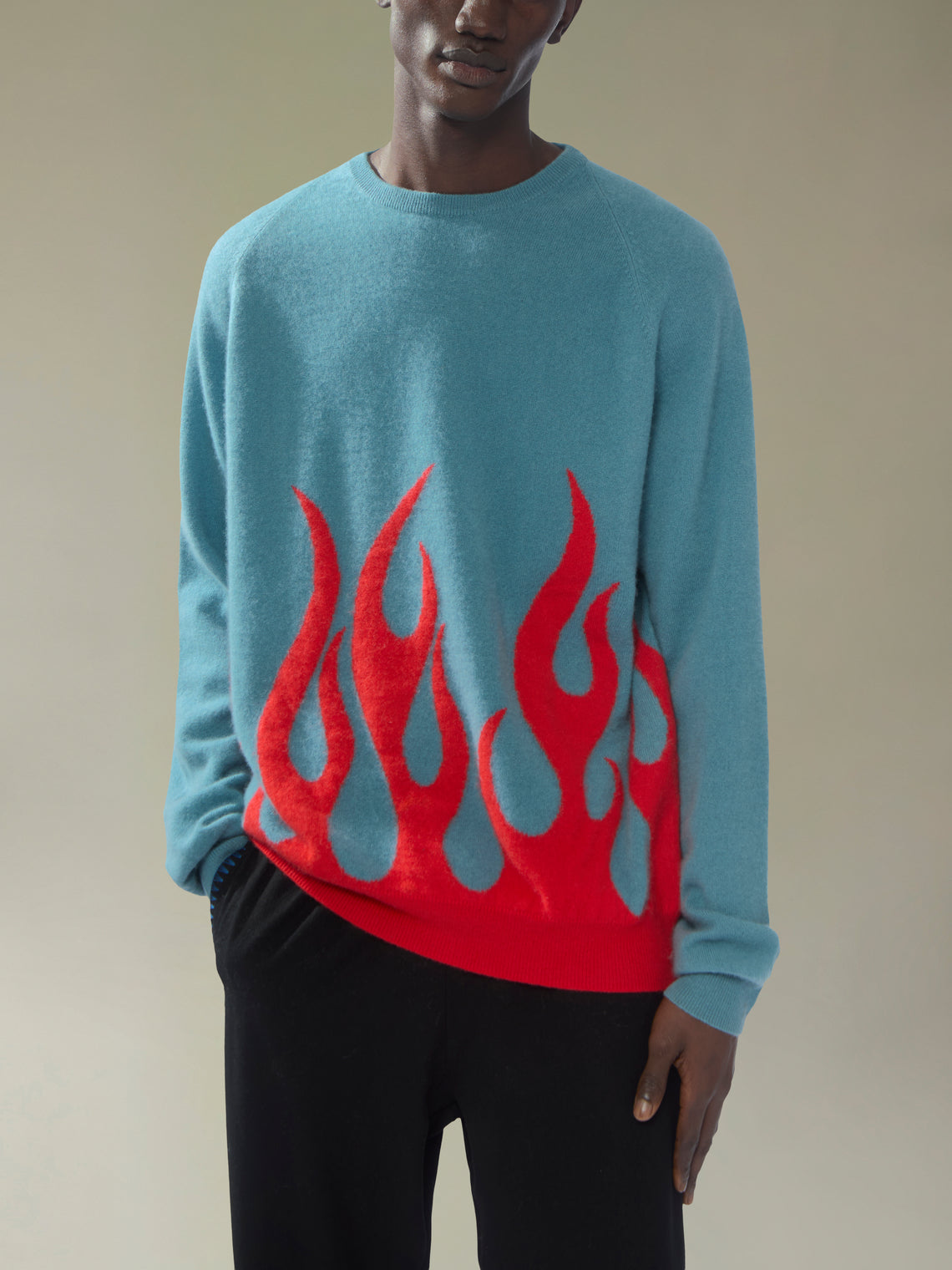 Frenckenberger - Sylvie Fleury Flame Cashmere R-Neck Sweater | Size: M - Blue - ABASK