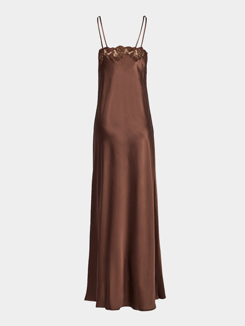 Loretta Caponi - Giadeite Silk and Lace Long Dress - Brown - ABASK